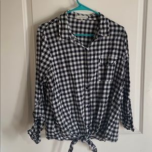 Casual knot checkered button down shirt